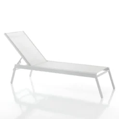 Milos lettino da mare in alluminio bianco opaco e tessuto textilene bianco 56x200xh35 cm