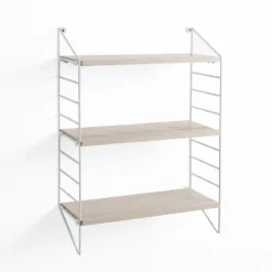 Mi-ti-ka mensola da parete bianco lucido ripiani finitura rovere 40x16xh56 cm