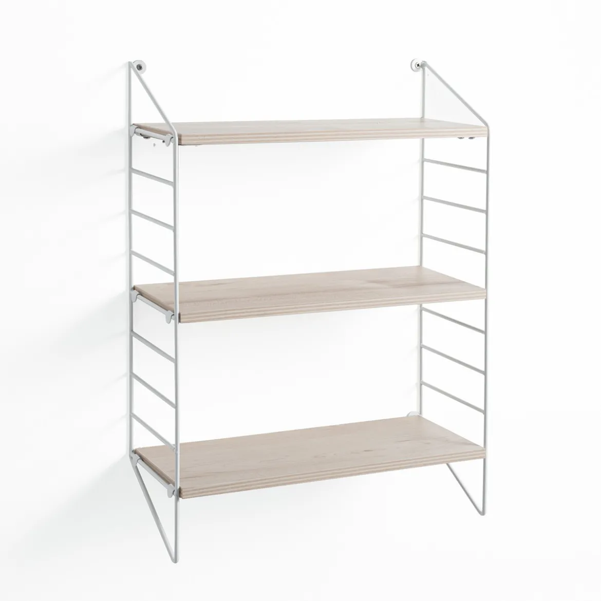 Mi-ti-ka mensola da parete bianco lucido ripiani finitura rovere 40x16xh56 cm