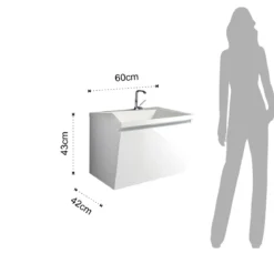 Mobile bagno con base 60 lavello bianco sospesa mdf laccato bianco lucido con lavello e cestone 60x42xh43 cm