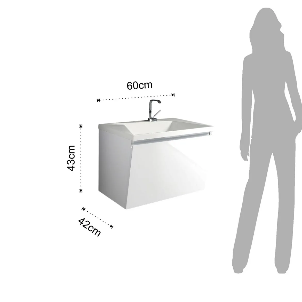 Mobile bagno con base 60 lavello bianco sospesa mdf laccato bianco lucido con lavello e cestone 60x42xh43 cm
