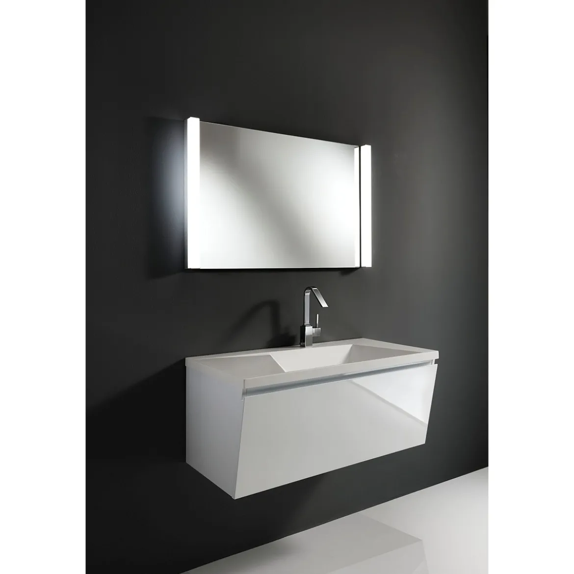 Mobile bagno con base 100 sospesa lavello bianco lucido con lavello e cestone 100x48xh43 cm