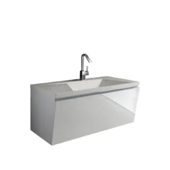 Mobile bagno con base 100 sospesa lavello bianco lucido con lavello e cestone 100x48xh43 cm