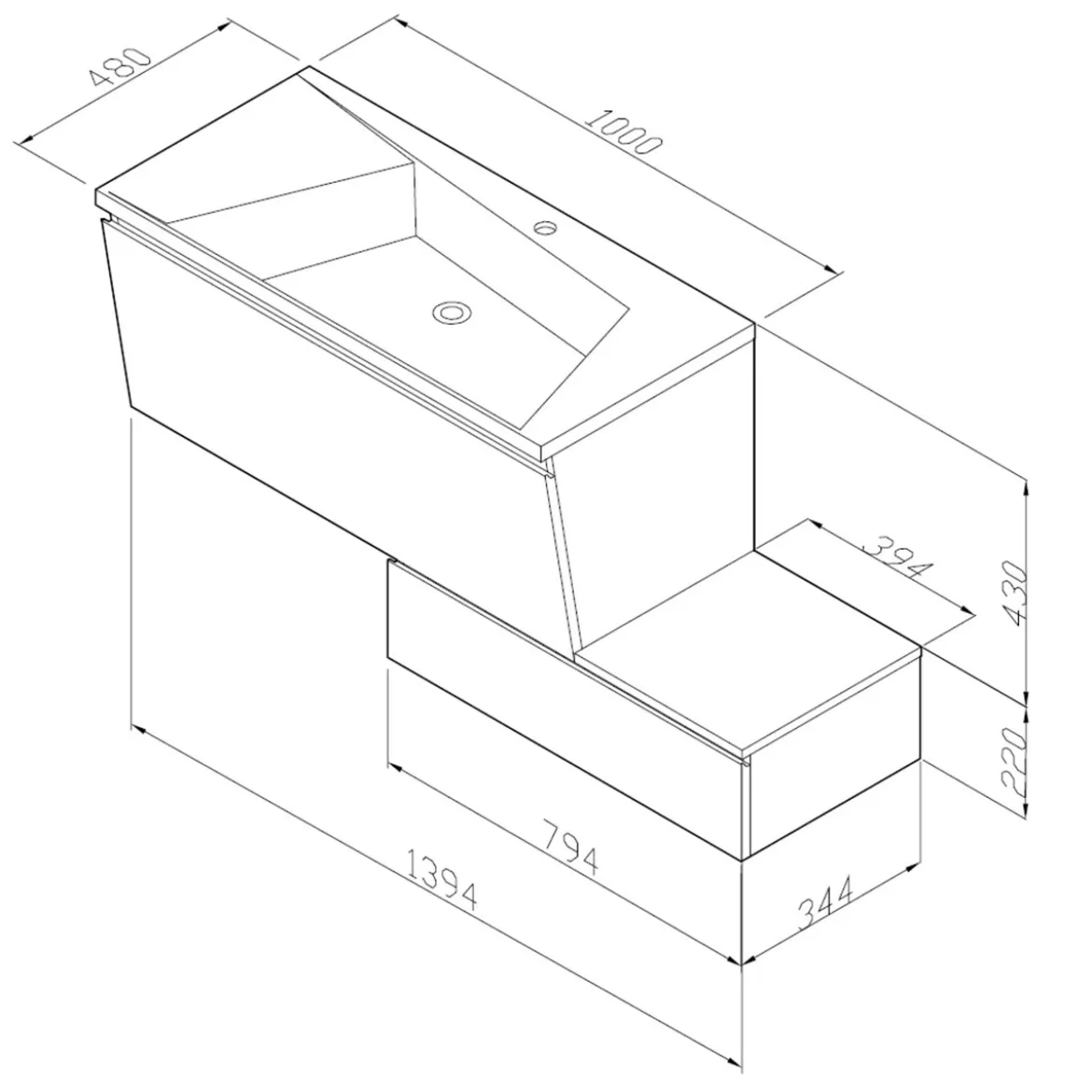 Mobile bagno con base 100 sospesa lavello bianco lucido con lavello e cestone 100x48xh43 cm