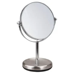 Molly doppio specchio da tavolo in metallo finitura inox satinato con ingranditore d14.5 cm