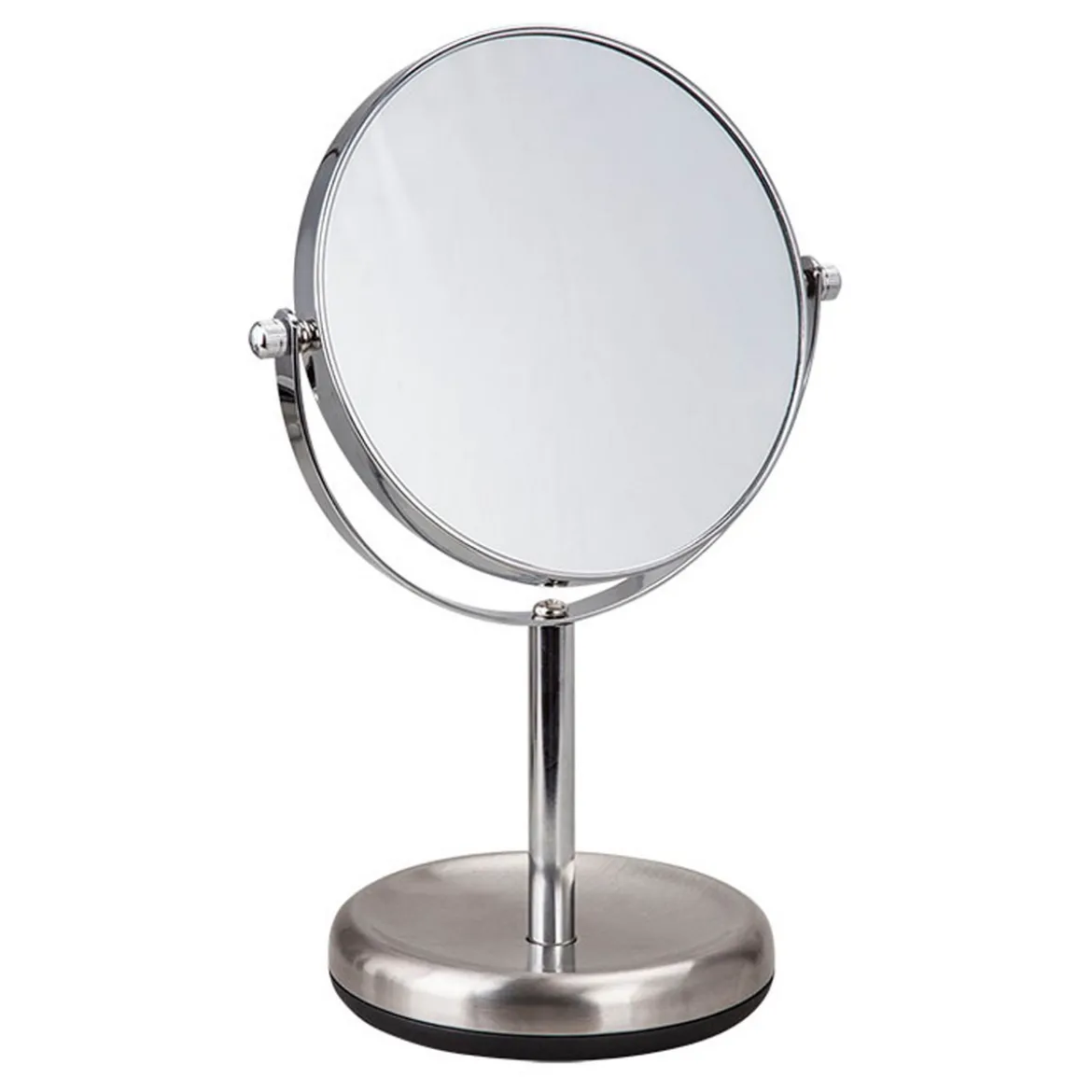 Molly doppio specchio da tavolo in metallo finitura inox satinato con ingranditore d14.5 cm