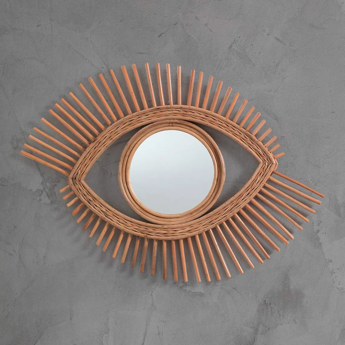 Moti specchio da parete occhio in rattan colore naturale 70x45 cm