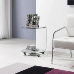 Move tavolino con ruote in vetro curvato 50x50 h50 cm