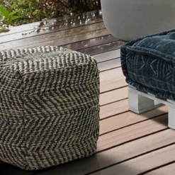 Nagar-c pouf juta in juta intrecciata naturale e nero 45x45xh45 cm