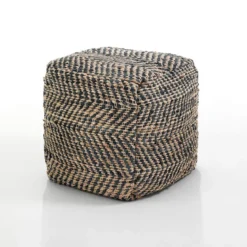 Nagar-c pouf juta in juta intrecciata naturale e nero 45x45xh45 cm
