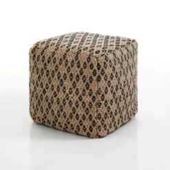 Nagar-d pouf juta in lana juta intrecciata naturale e nero 50x50xh45 cm