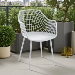 Nairobi white plus sedia con braccioli da interno esterno in polipropilene e acciaio bianca opaco 57x56xh85 cm