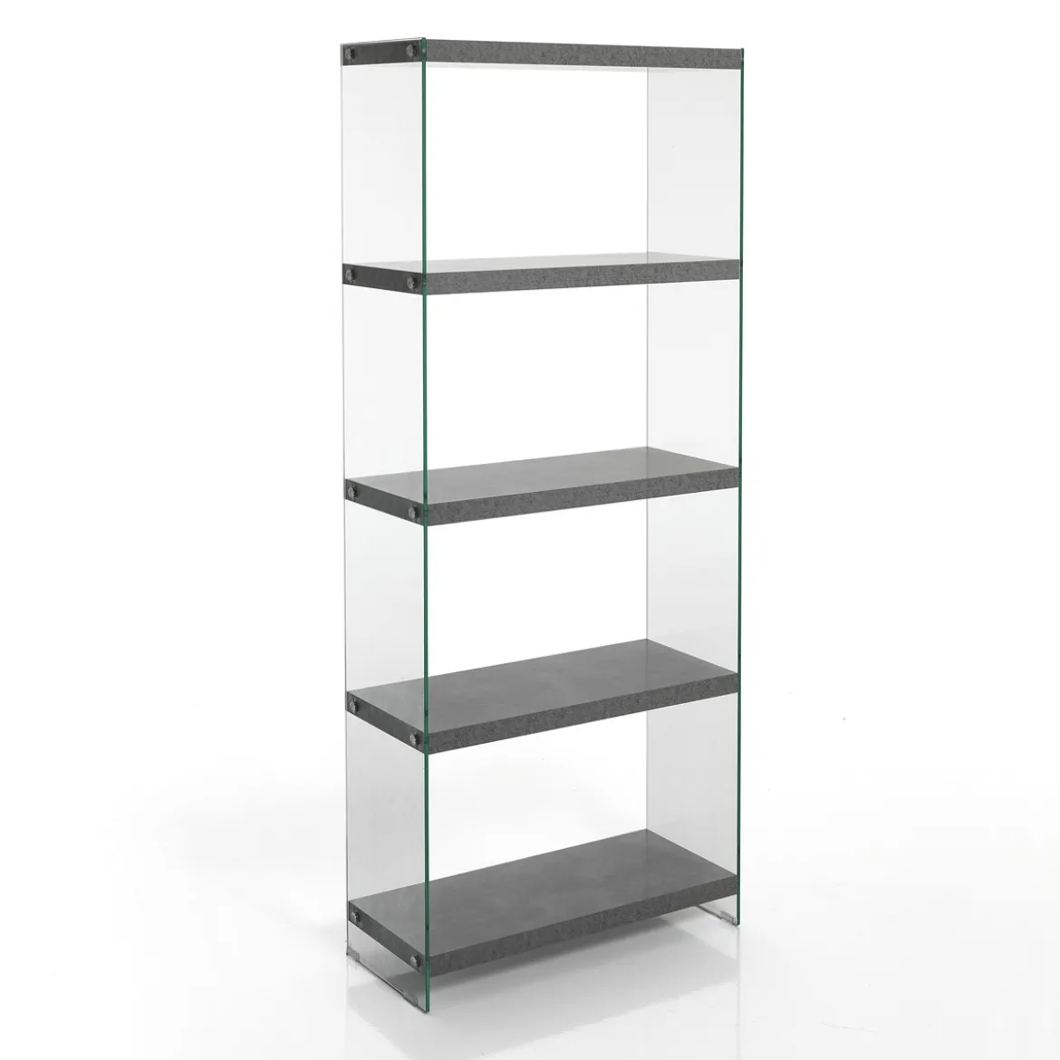 Nancy 75 cement libreria 5 in vetro trasparente e finitura cemento 70x29.5xh170 cm
