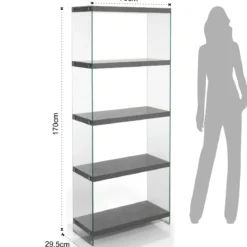 Nancy 75 cement libreria 5 in vetro trasparente e finitura cemento 70x29.5xh170 cm
