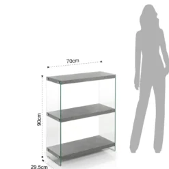 Nancy cement libreria 3 ripiani in vetro trasparente e finitura cemento 70x29.5xh90 cm