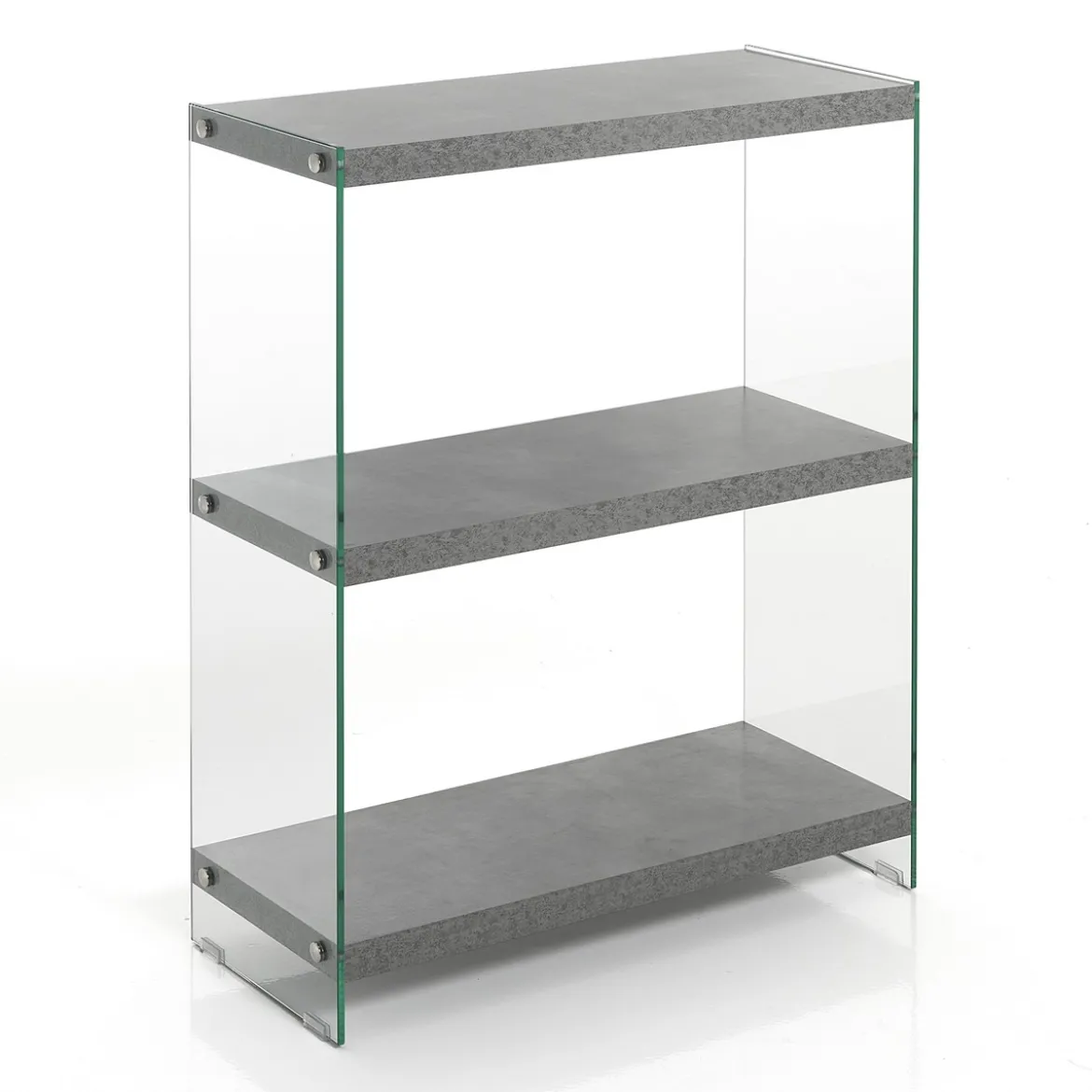 Nancy cement libreria 3 ripiani in vetro trasparente e finitura cemento 70x29.5xh90 cm