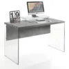 Nancy Cement Scrivania in Vetro trasparente e top finitura Cemento, 120 x 56 x h 75 cm