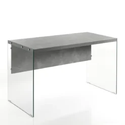 Nancy Cement Scrivania in Vetro trasparente e top finitura Cemento, 120 x 56 x h 75 cm
