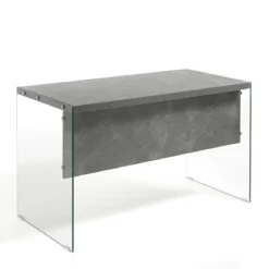 Nancy Cement Scrivania in Vetro trasparente e top finitura Cemento, 120 x 56 x h 75 cm