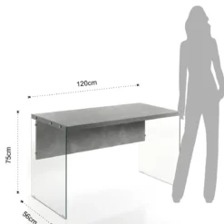 Nancy Cement Scrivania in Vetro trasparente e top finitura Cemento, 120 x 56 x h 75 cm