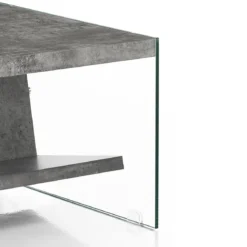 Nancy cement tavolino / porta riviste vetro trasparente e mdf finitura cemento cm h425 l110 p60
