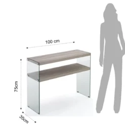 Nancy consolle vetro trasparente ripiano e top finitura rovere 100x35xh75 cm