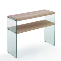 Nancy consolle vetro trasparente ripiano e top finitura rovere 100x35xh75 cm