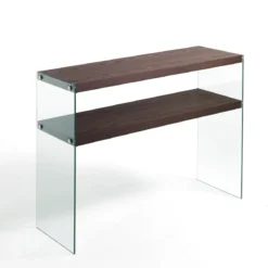 Nancy Dark Wood consolle noce scuro vetro trasparente temprato h75 l100 p35