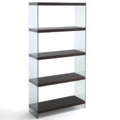 Nancy 75 Dark Wood libreria 5 ripiani noce scuro vetro trasparente temprato h159 l75 p29,5