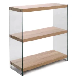 Nancy 75 libreria 3 ripiani in vetro trasparente e finitura rovere 75x29.5xh81 cm