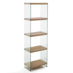 Nancy 45 libreria 5 ripiani in vetro trasparente e finitura rovere 49x29.5xh159 cm