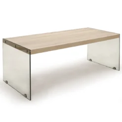 Nancy tavolino in vetro trasparente top finitura rovere 110x55 h43 cm