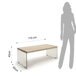 Nancy tavolino in vetro trasparente top finitura rovere 110x55 h43 cm