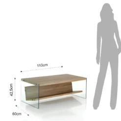 Nancy wood tavolino / porta riviste vetro trasparente e mdf finitura rovere cm h425 l110 p60