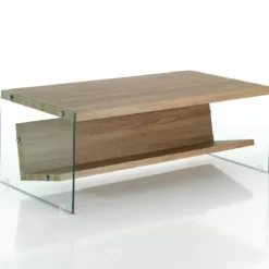 Nancy wood tavolino / porta riviste vetro trasparente e mdf finitura rovere cm h425 l110 p60