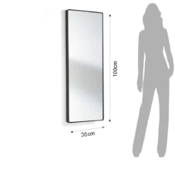 Neat big black slim specchio da parete in acciaio finitura nero opaco 36x3.5 h100 cm