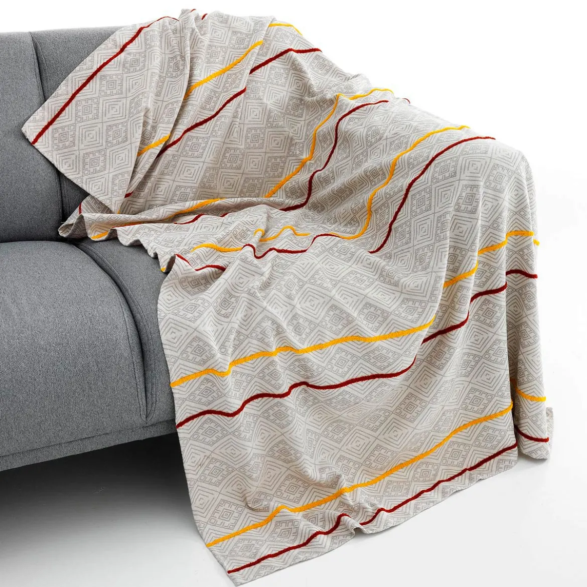 Neem plaid cotone 100% cotone bianco decorato 190x135 cm