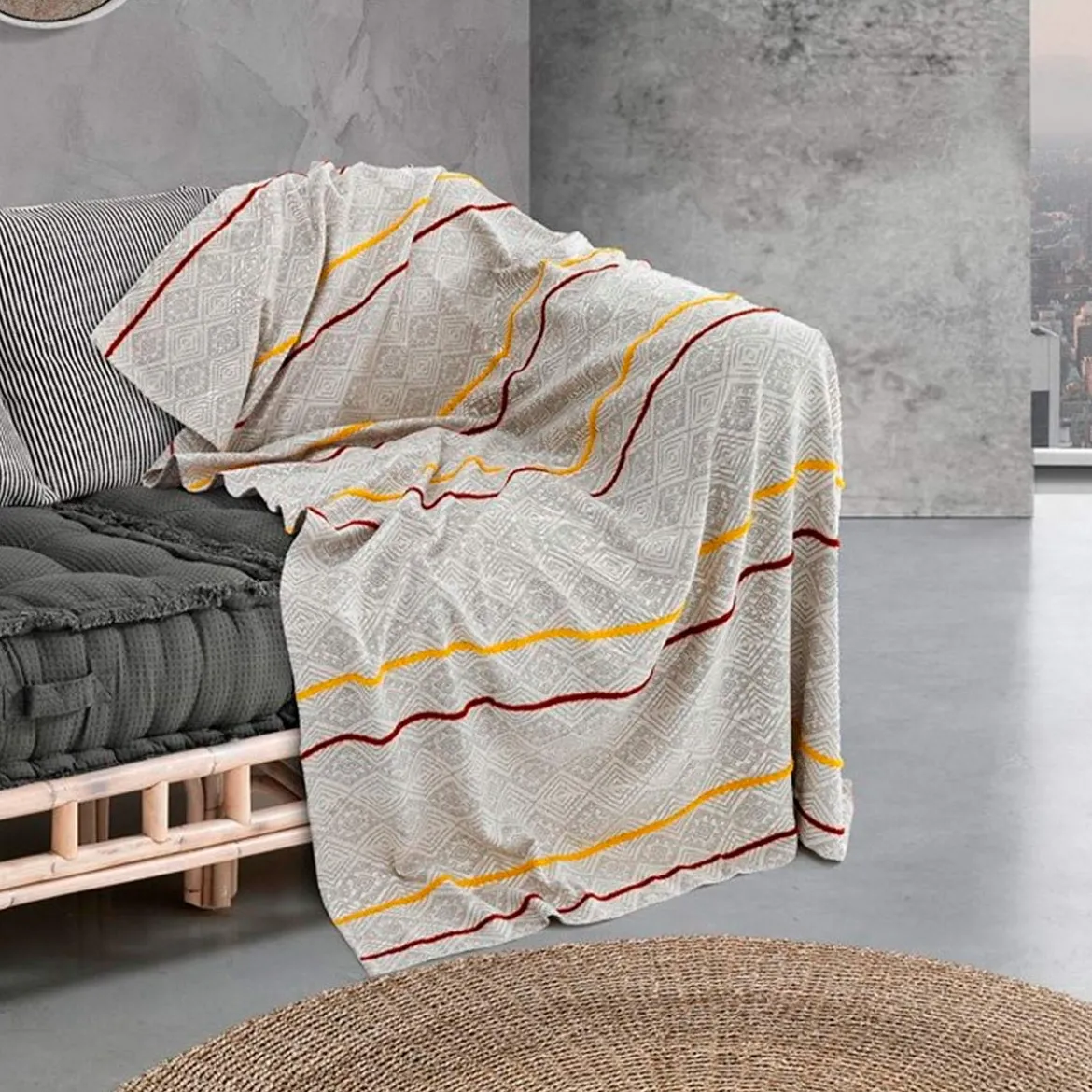 Neem plaid cotone 100% cotone bianco decorato 190x135 cm
