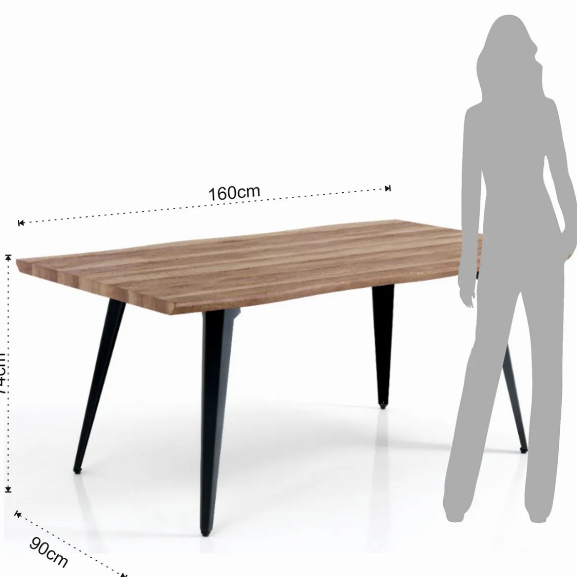 Nell-a Tavolo Fisso in Legno finitura Rovere con gambe in Acciaio Aero Opaco, 160 x 90 x h 74 cm