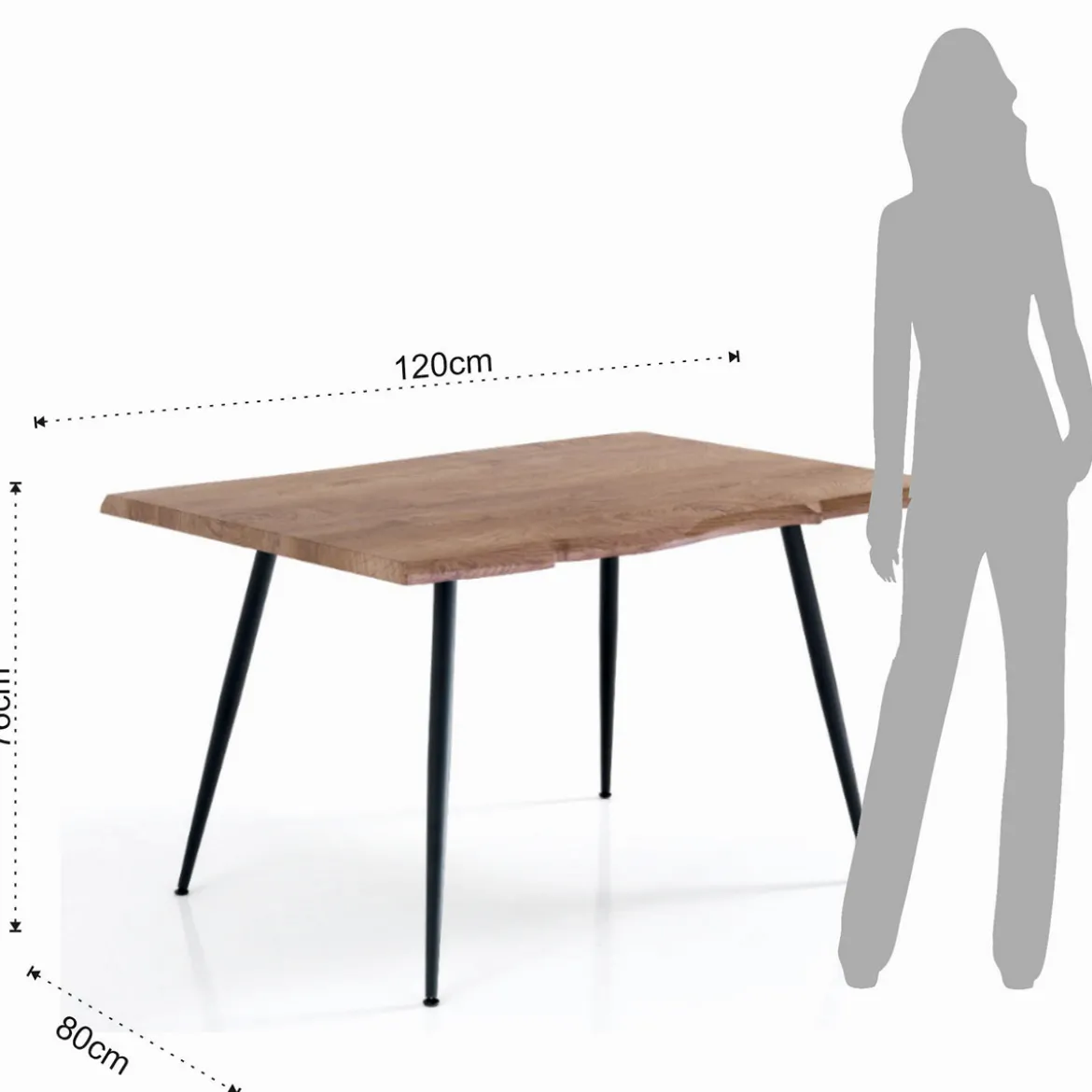 Nell-b Tavolo Fisso in Legno finitura Quercia con gambe in Acciaio Nero Opaco, 120 x 80 x h 76 cm