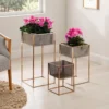 Net gold set 3 portavasi in acciaio finitura oro rosa 28x28xh60 25x25x45h 20x20xh30 cm