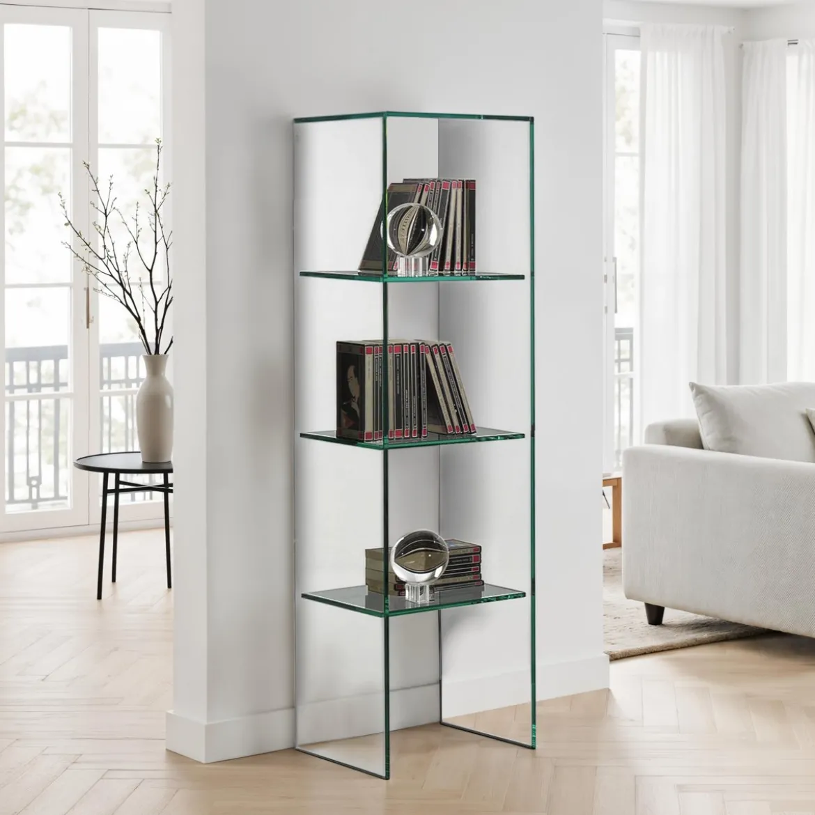 New blanko libreria a colonna in vetro 3 ripiani 35x22xh149 cm
