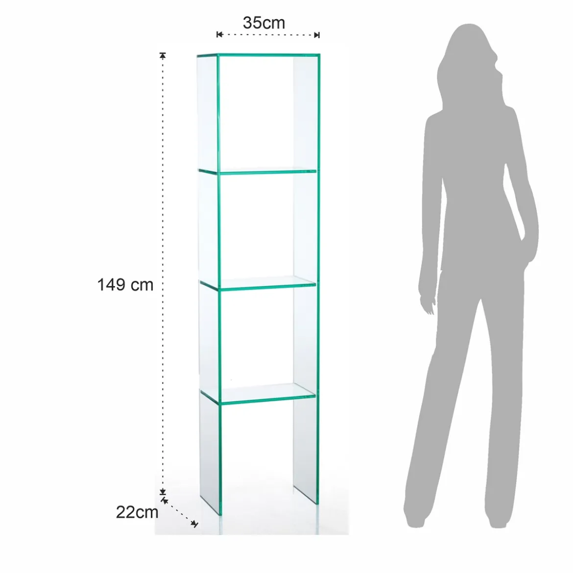 New blanko libreria a colonna in vetro 3 ripiani 35x22xh149 cm