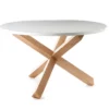 New Frisia Tavolo Rotondo verniciato top Bianco semilucido e legno massello finitura rovere sbiancato diametro 120 cm