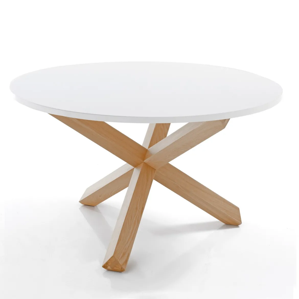 New Frisia Tavolo Rotondo verniciato top Bianco semilucido e legno massello finitura rovere sbiancato diametro 120 cm