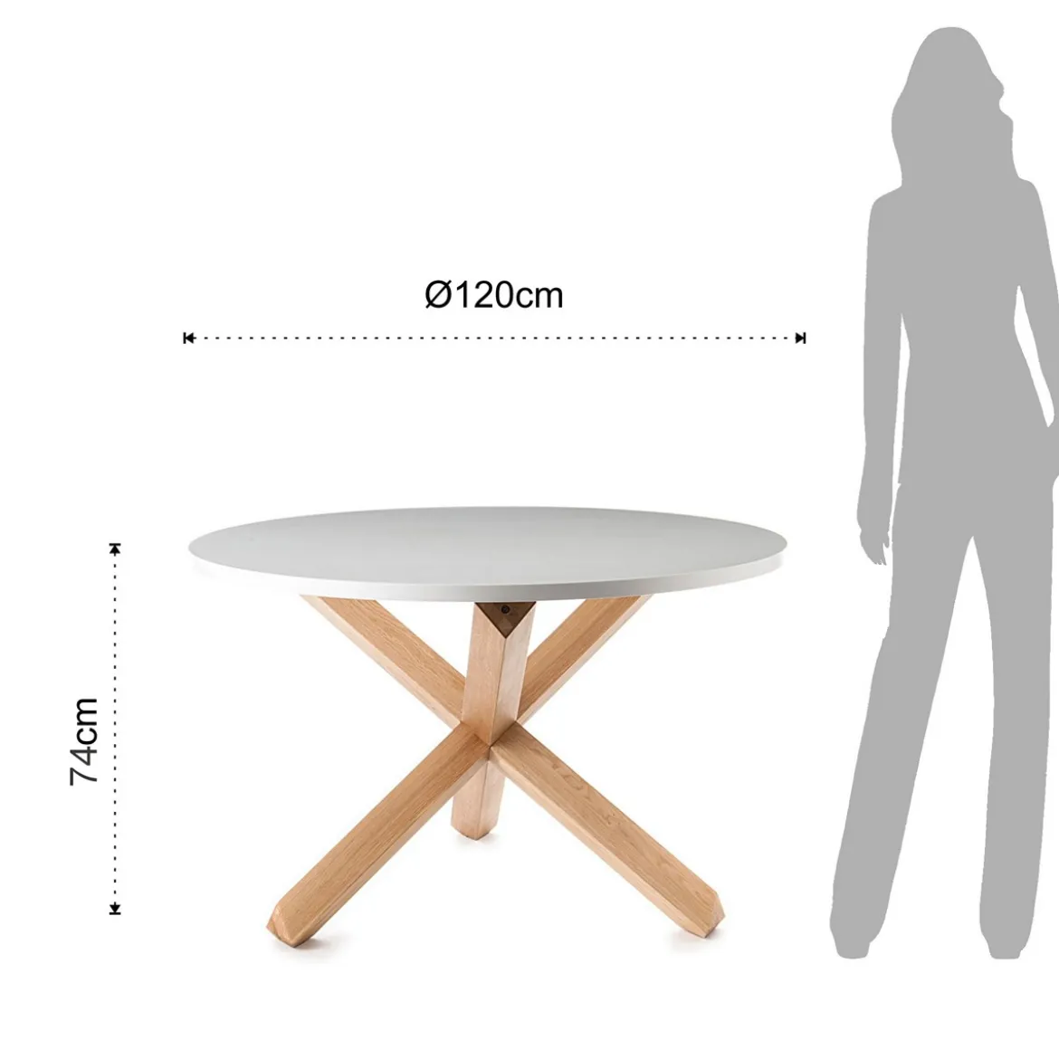 New Frisia Tavolo Rotondo verniciato top Bianco semilucido e legno massello finitura rovere sbiancato diametro 120 cm