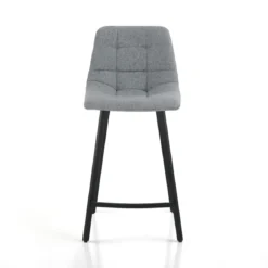 New Tania Home sgabello imbottito tessuto grigio gambe acciaio nero opaco h90 seduta h65 l43 p48