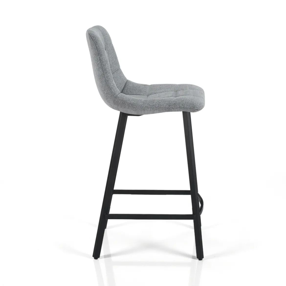 New Tania Home sgabello imbottito tessuto grigio gambe acciaio nero opaco h90 seduta h65 l43 p48