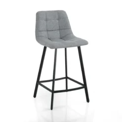 New Tania Home sgabello imbottito tessuto grigio gambe acciaio nero opaco h90 seduta h65 l43 p48