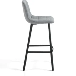 New Tania sgabello imbottito tessuto grigio gambe acciaio nero opaco h100 seduta h75 l43 p48